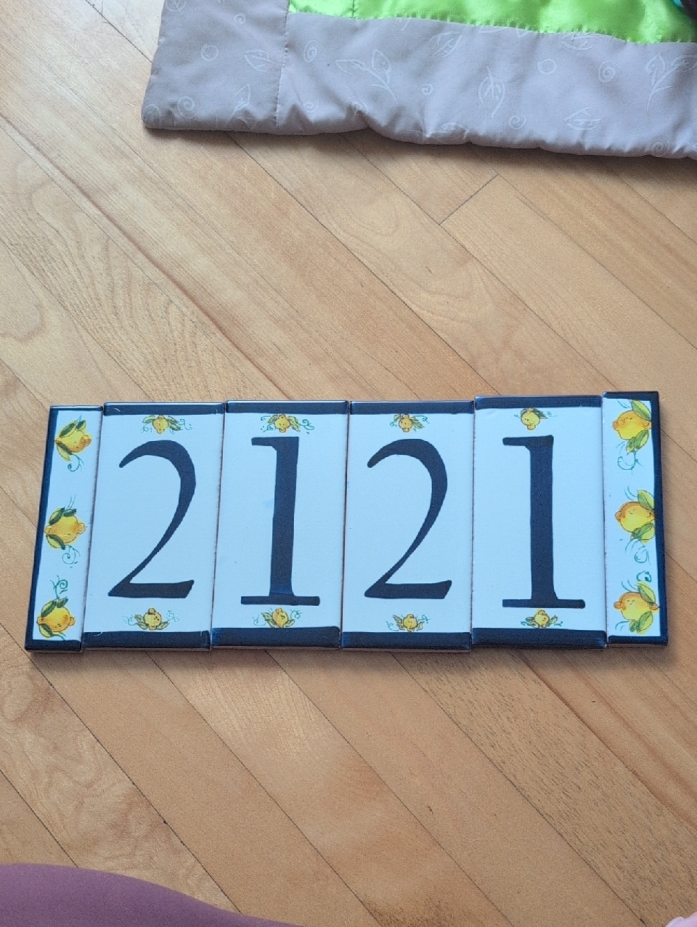 Made in Capri, Italy.Ceramic Tile House Number Plaque 2121 - Lemon Accent